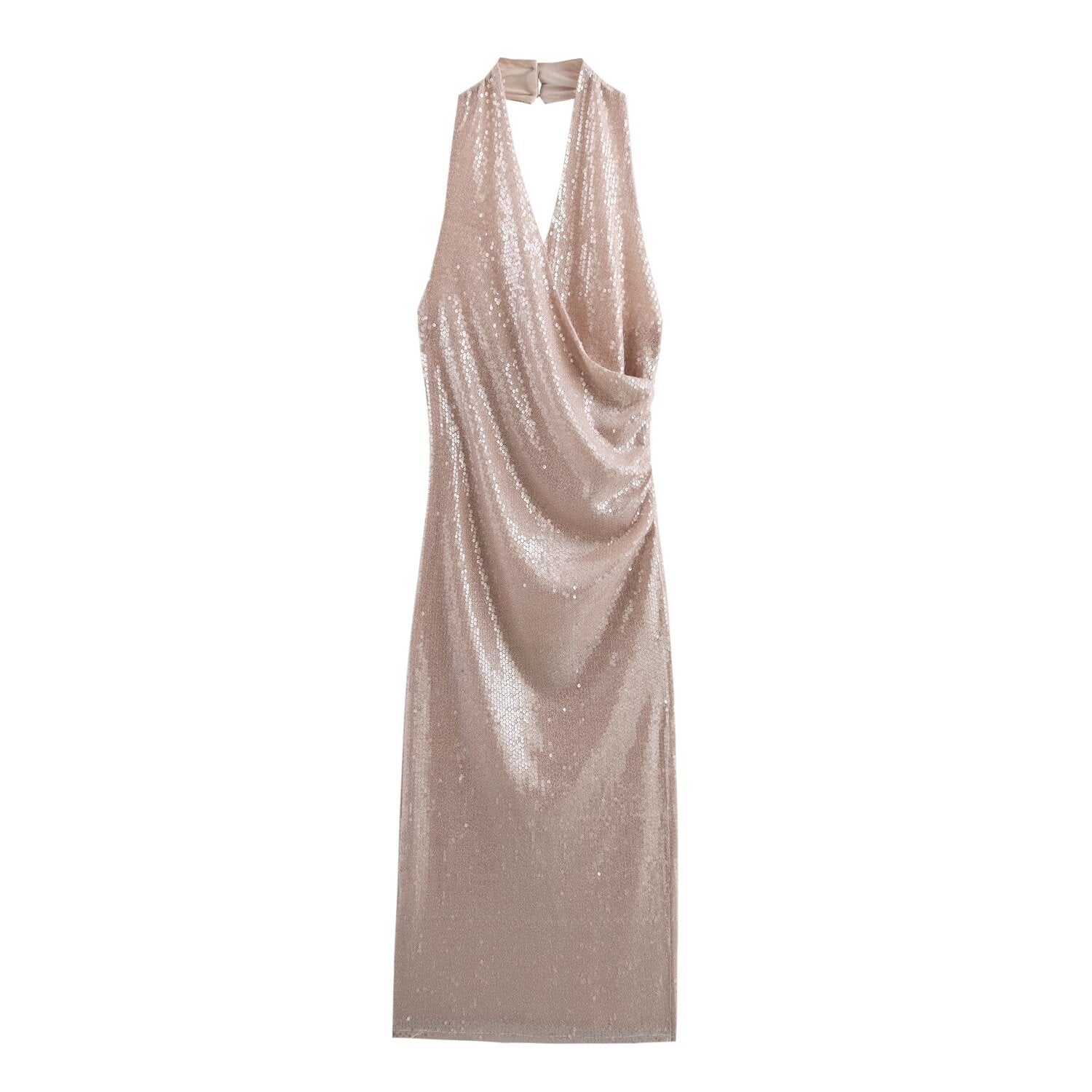 Women French Sequin Pleated Halter Dress Bella Mia